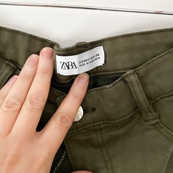 Zara // High Rise Slim Leg Olive Green Pants - Picture 2 of 4